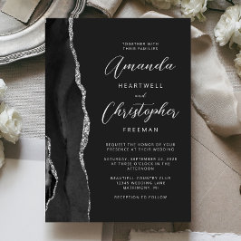 ブラックシルバーアゲートモダンスクリプトウェディング 招待状