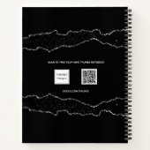 ブラックシルバーアゲート大理石ネームスクリプト ノートブック (裏面)