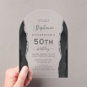 ブラックシルバーアゲート 50歳の誕生日アーチ アクリル招待状 (インサイチュ (ポータブル))