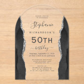 ブラックシルバーアゲート 50歳の誕生日アーチ アクリル招待状 (正面)