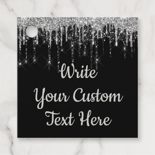 ブラックシルバーアニバーサバーズパーティー誕生日グリッター フェイバータグ (正面)