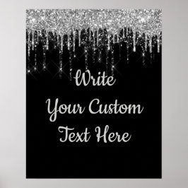 ブラックシルバーアニバーサバーズパーティー誕生日グリッター ポスター