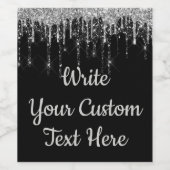 ブラックシルバーアニバーサリー パーティー バースデー グリッター ワインラベル (シングルラベル)