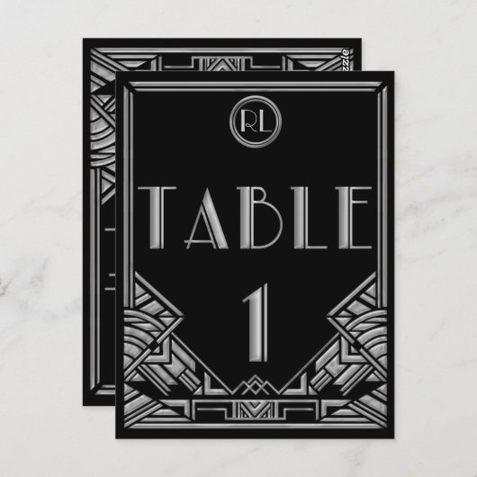 ブラックシルバーアールデコギャツビースタイルテーブル番号1 ポストカード (正面/裏面)