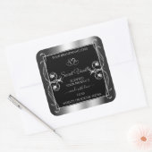 ブラックシルバーエレガントデコール製品ラベルダイヤモンド スクエアシール (封筒)