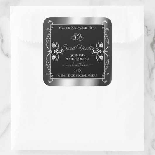 ブラックシルバーエレガントデコール製品ラベルダイヤモンド スクエアシール (バッグ)