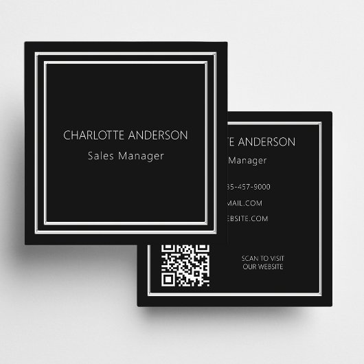 ブラックシルバーエレガントミニマルQRコード スクエア名刺