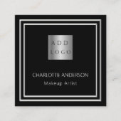 ブラックシルバーエレガントロゴQRコード スクエア名刺 (正面)