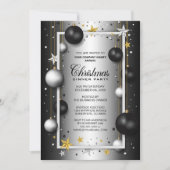 ブラックシルバーオーナメント企業のクリスマスディナー 招待状 (正面)