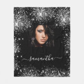 ブラックシルバーカスタム写真グリッター フリースブランケット (正面)