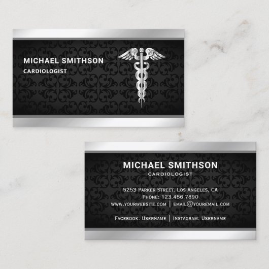 ブラックシルバーカデュースシンボルメディカルプロフェッショナル 名刺 (正面/裏面)