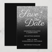 ブラックシルバーグラデーションラメの結婚式延期案内状 招待状 (正面/裏面)
