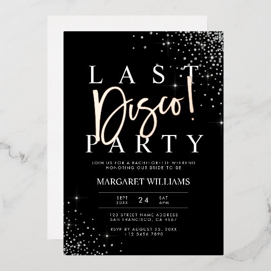 ブラックシルバーグラムラストディスコバチェロレッテ 箔招待状 (正面/裏面)