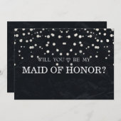 ブラックシルバーグリッターが私のメイド・オブ・オーナー(花嫁付き添い人) 招待状 (正面/裏面)