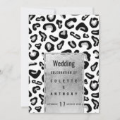 ブラックシルバーグリッターアニマルプリント結婚のメニュー 招待状 (正面)