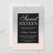 ブラックシルバーグリッターエレガントピンクシック甘い16 招待状 (正面)