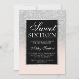 ブラックシルバーグリッターエレガントピンクシック甘い16 招待状