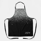 ブラックシルバーグリッターガーリーモノグラム名 エプロン (正面)