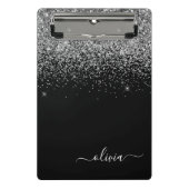 ブラックシルバーグリッターガーリー モノグラム ネーム ミニクリップボード (正面)