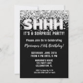 ブラックシルバーグリッターサプライズバースデーパーティー 招待状 (正面)