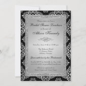 ブラックシルバーグリッターダマスクブライダルシャワー招待状 招待状 (正面)