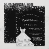 ブラックシルバーグリッタードレス スイート16 招待状 (正面/裏面)