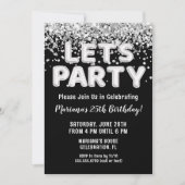 ブラックシルバーグリッターバースデーパーティー 招待状 (正面)