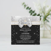 ブラックシルバーグリッターボウきらめくスパークルエレガント 招待状 (スタンド正面)