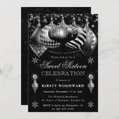 ブラックシルバーグリッターボーブルクリスマススウィート16 招待状 (正面/裏面)