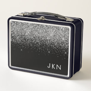 ブラックシルバーグリッターメタルモガーリーノグラム名 メタルランチボックス