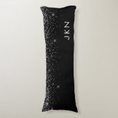 ブラックシルバーグリッターモノグラム名ガーリー ボディピロー (正面縦)