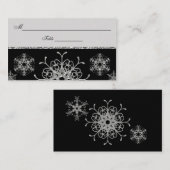 ブラックシルバーグリッタールックスノーフレークプレイスカード プレイスカード (正面/裏面)