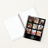 ブラックシルバーグリッター名前モノグラム写真コラージュ ノートブック (内部)