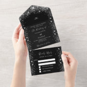 ブラックシルバーグリッター結婚スクリプト オールインワン招待状 (貼ってはがせる)