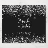 ブラックシルバーグリッター結婚ズ スパークリングワインラベル (シングルラベル)