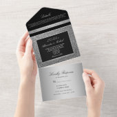ブラックシルバーグリッター結婚式 オールインワン招待状 (貼ってはがせる)