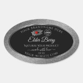 ブラックシルバーグリッター製品ラベルLadybugロゴ 楕円形シール (正面)