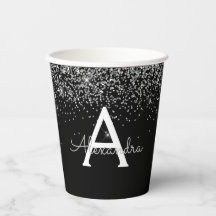 ブラックシルバーグリッター輝きモノグラムペーパーカップ