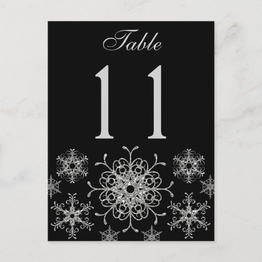 ブラックシルバーグリッター雪片テーブルナンバーカード ポストカード (正面)