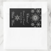 ブラックシルバーグリッター雪片ワインラベルシール 長方形シール (バッグ)