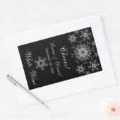 ブラックシルバーグリッター雪片ワインラベルシール 長方形シール (封筒)