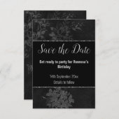 ブラックシルバーグリッター フラワーパターン セーブザデート 出欠カード (正面/裏面)