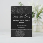 ブラックシルバーグリッター フローラルパターン セーブザデート 出欠カード (スタンド正面)