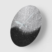 ブラックシルバーグレイミニマルグリッターグラデーションエレガント ラウンド壁時計 (傾斜)