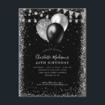 ブラックシルバーグレーグリッターバルーンエイジ誕生日 ポストカード<br><div class="desc">黒モダン銀エレガント石板グレーグリッター文字列ライトバルーン任意の年齢誕生日</div>
