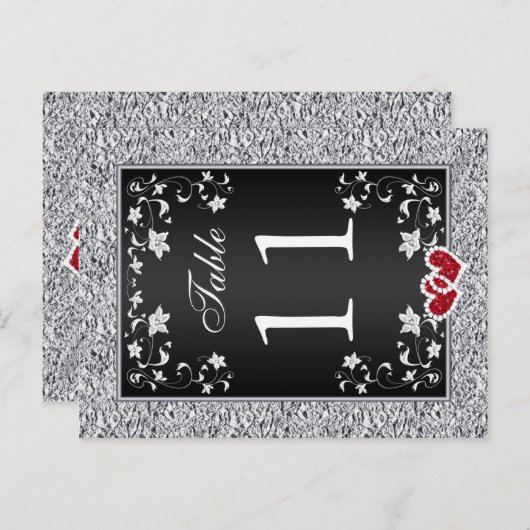 ブラックシルバーグレーフローラテーブル番号はがき ポストカード (正面/裏面)