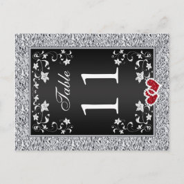 ブラックシルバーグレーフローラテーブル番号はがき ポストカード