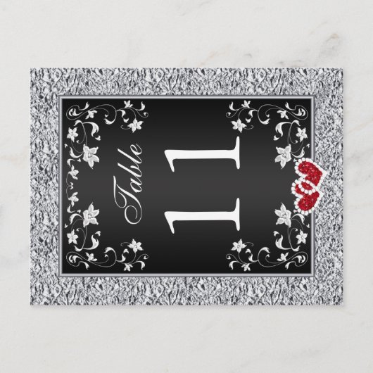 ブラックシルバーグレーフローラテーブル番号はがき ポストカード (正面)