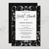 ブラックシルバーグレーホワイトエレガントブライダルシャワー 招待状 (正面/裏面)