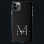 ブラックシルバーグレーモノグラムフェミニンスクリプト名 iPhone 11Pro MAXケース<br><div class="desc">黒モダンガーリー銀灰色モノグラムフェミニンスクリプト名電話ケース</div>